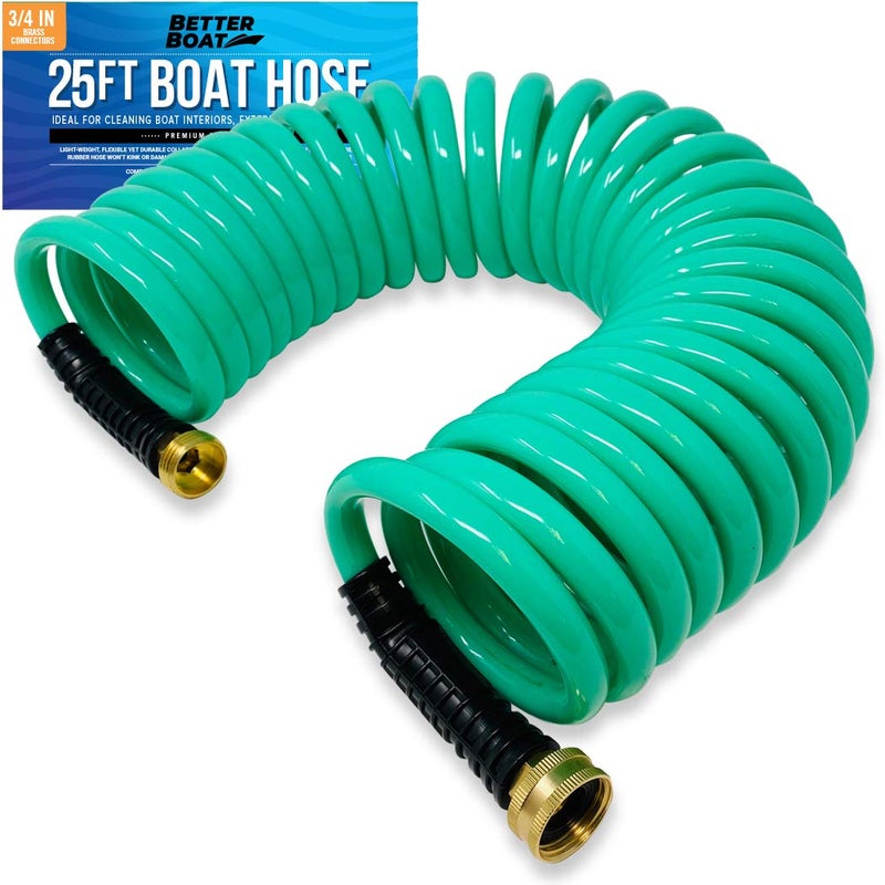 Better Boat 25FT Coiled Boat Hose, Expandable Coil Water Hose, Marine Grade 3/4 Inch Connectors, Perfect for RV Wash, Garden, and Marine Washdown, Self-Recoil Design, 25 Foot Length - Image 1